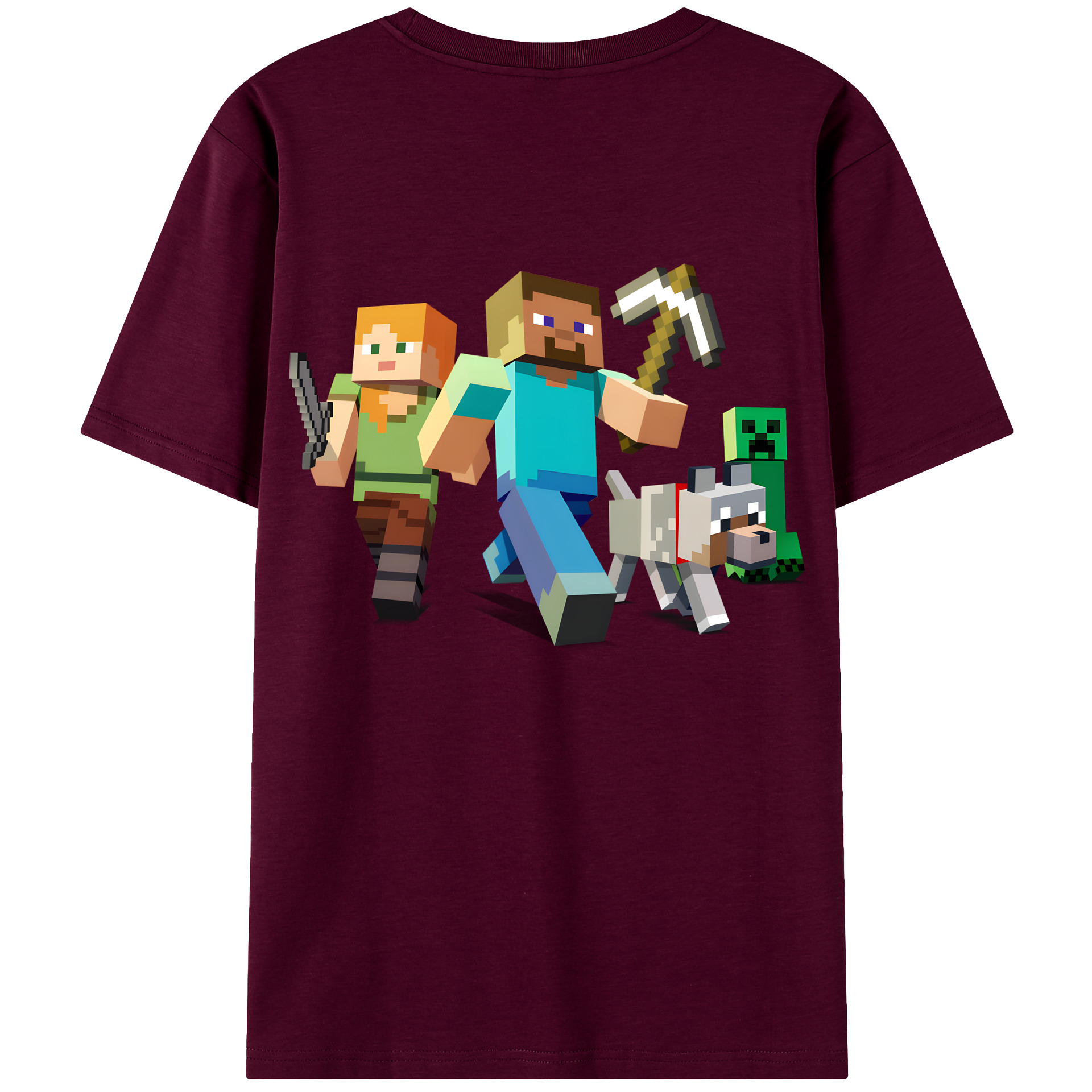 （画像用） マインクラフト ブロックの世界 Minecraft MC Block world レディース半袖Tシャツ(バックプリント)